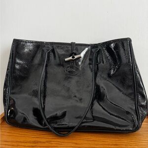 Longchamp Roseau Patent Leather Black Tote Bag